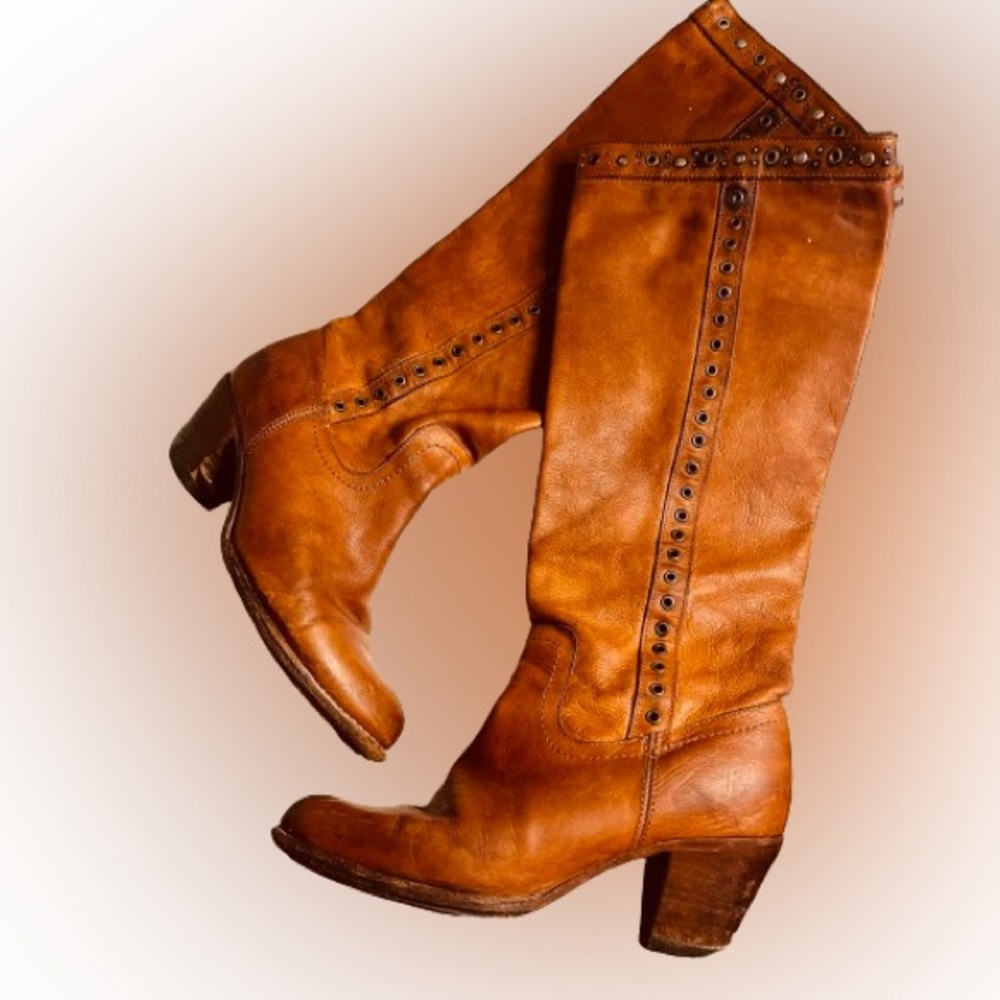 Frye vintage cowboy boots. Cognac color leather.